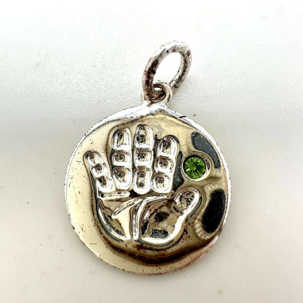 Thailand 925 sterling silver August green birthstone handprint charm pendant